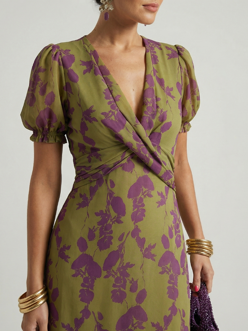 Emmeline | Women's Twist-Front Wedding Guest Midi Dress