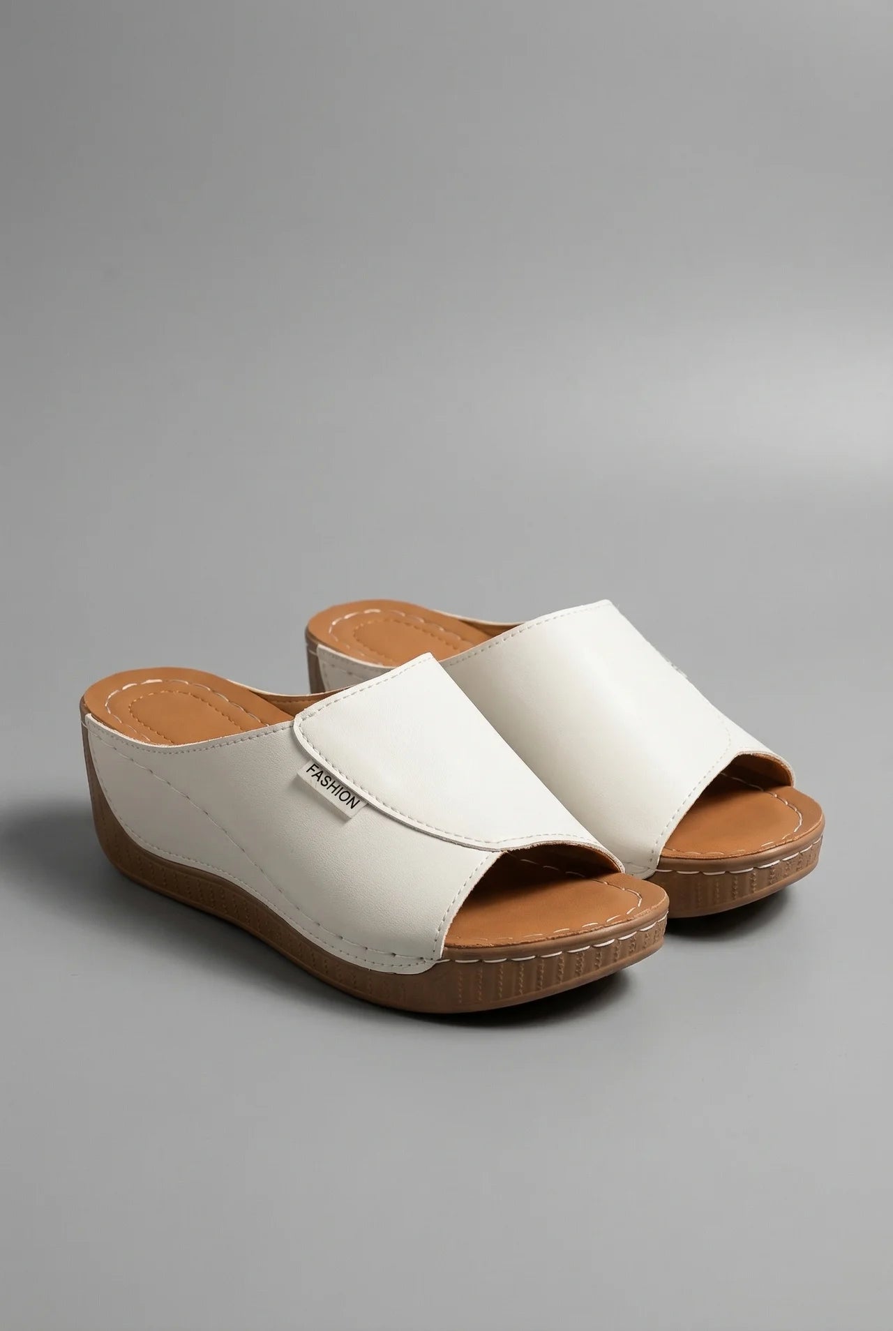 Women's Mules – Synthetic Leather Peep-Toe Wedge Smart-Casual | Isla 1