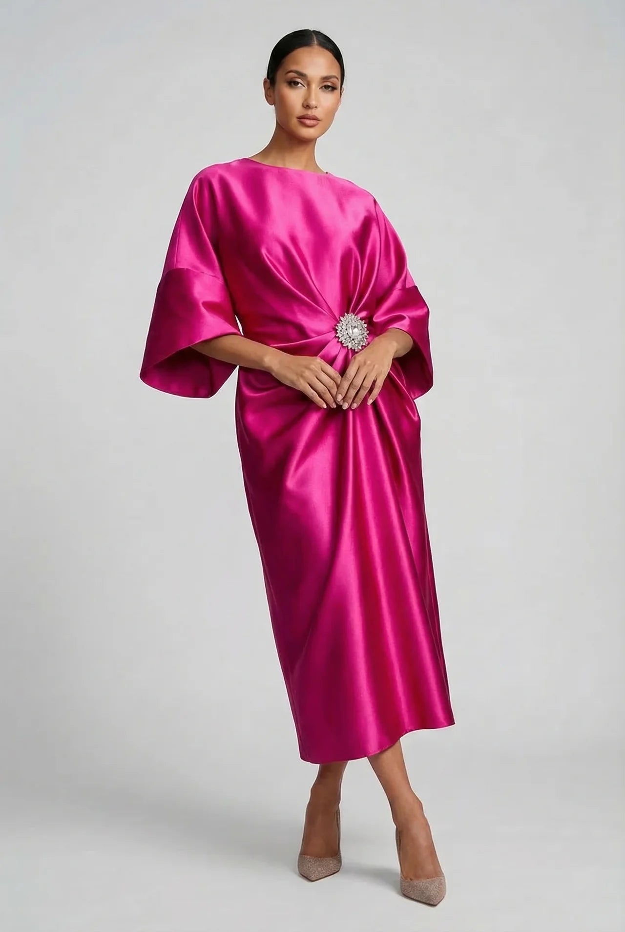 Women's Midi Dress – Satin Asymmetric Fit Formal | Amelia 8