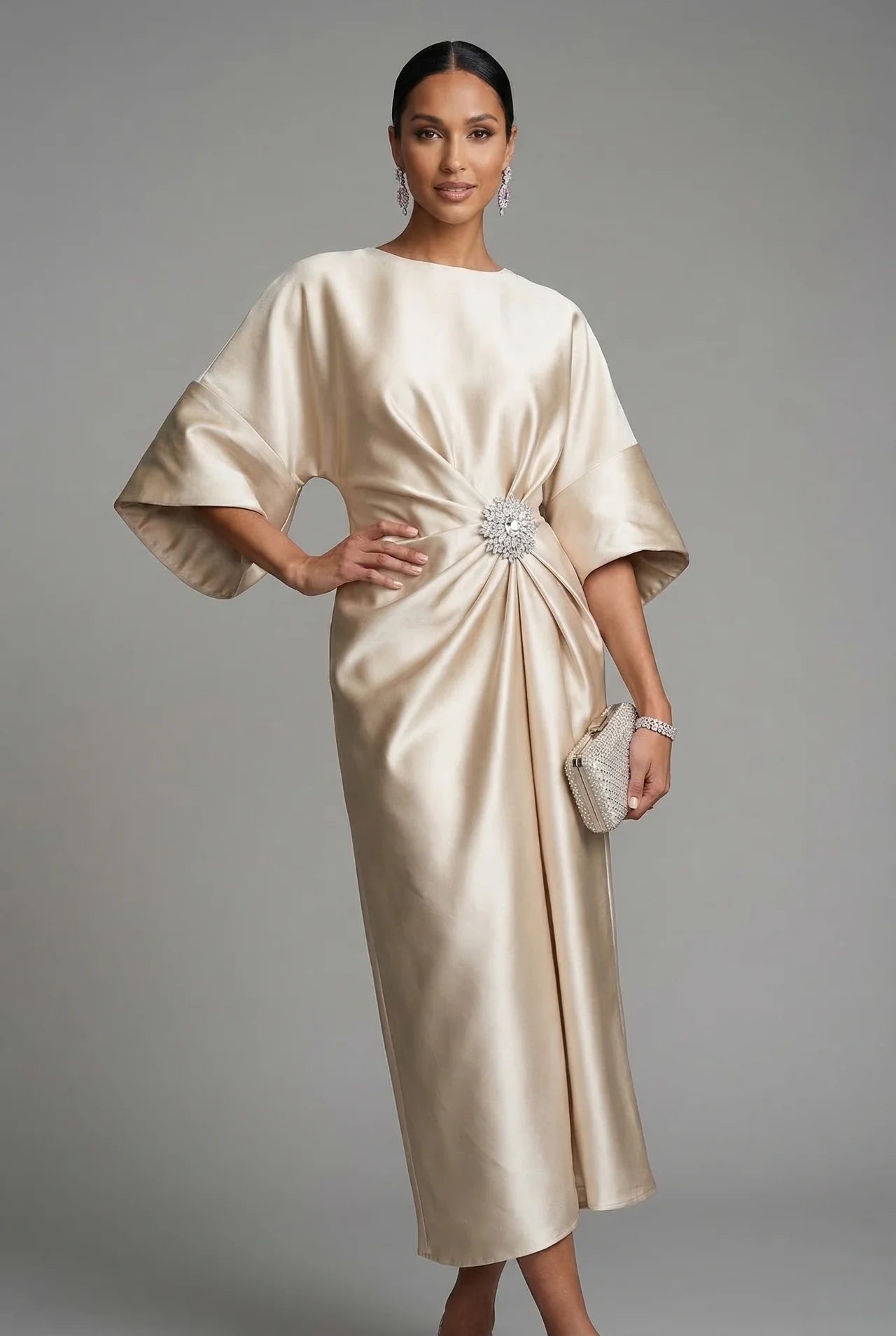 Women's Midi Dress – Satin Asymmetric Fit Formal | Amelia 9