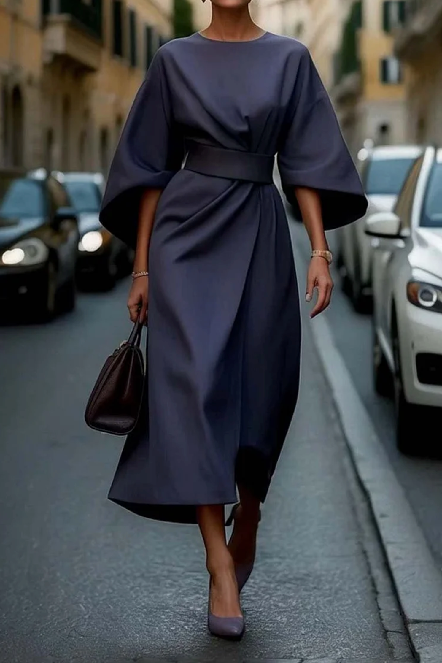 Ulyana | Drape Dolman Sleeve Midi Dress