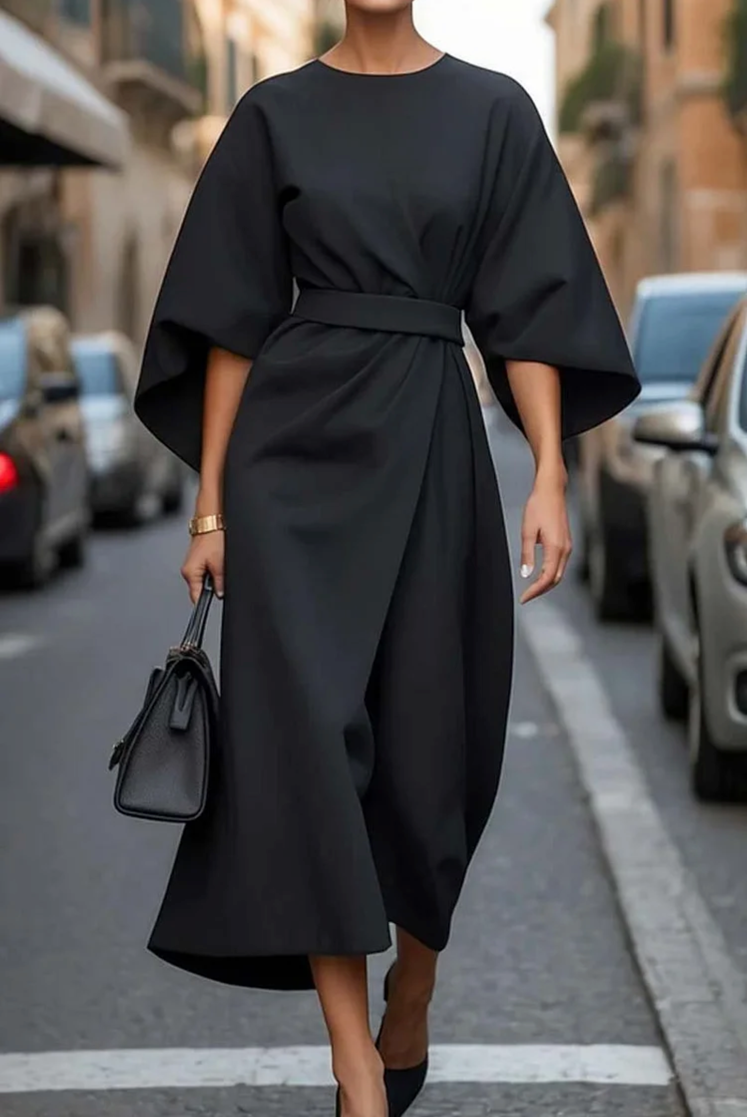 Ulyana | Drape Dolman Sleeve Midi Dress