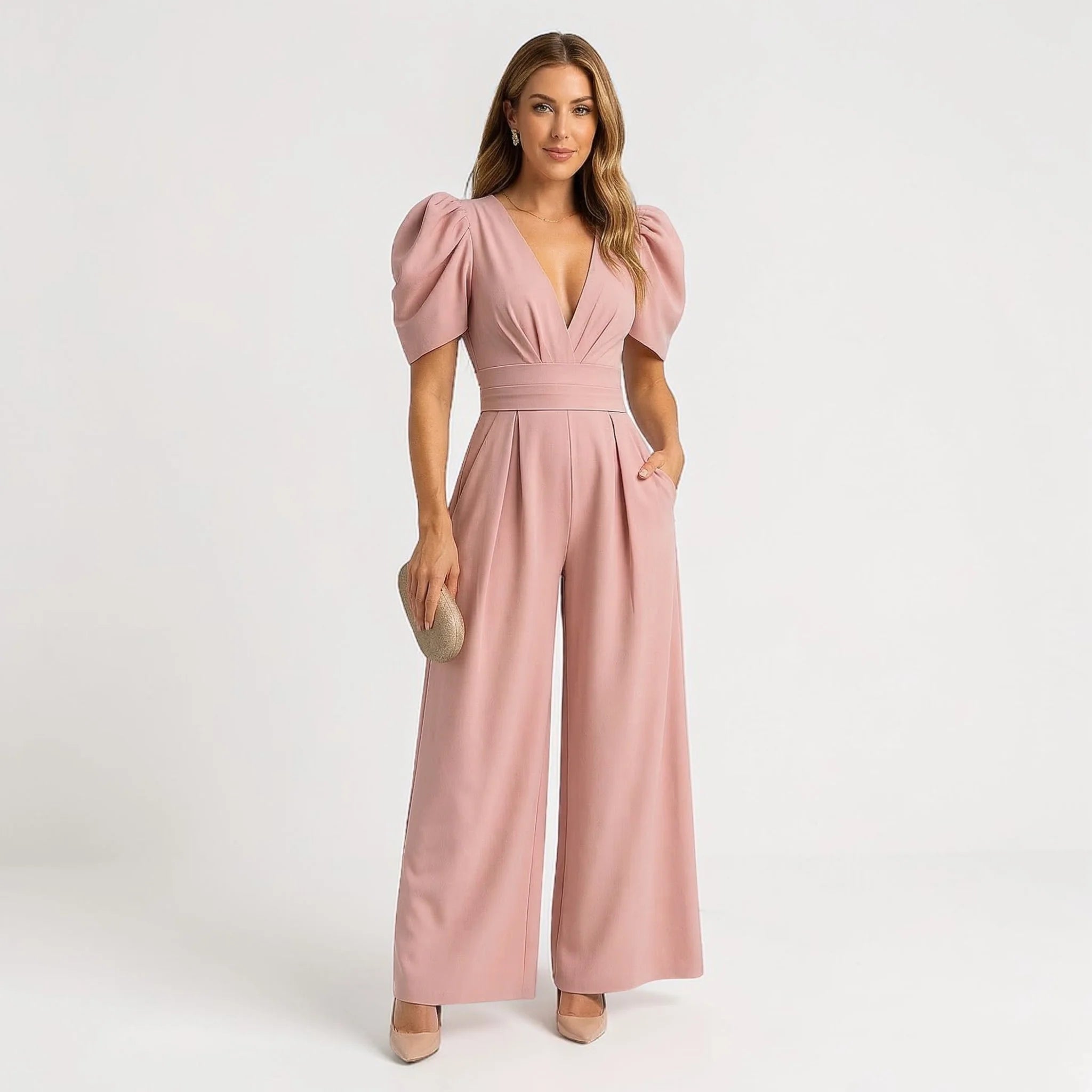 Isla | Tailored Formal Wide Leg Puff Sleeve Jumpsuit