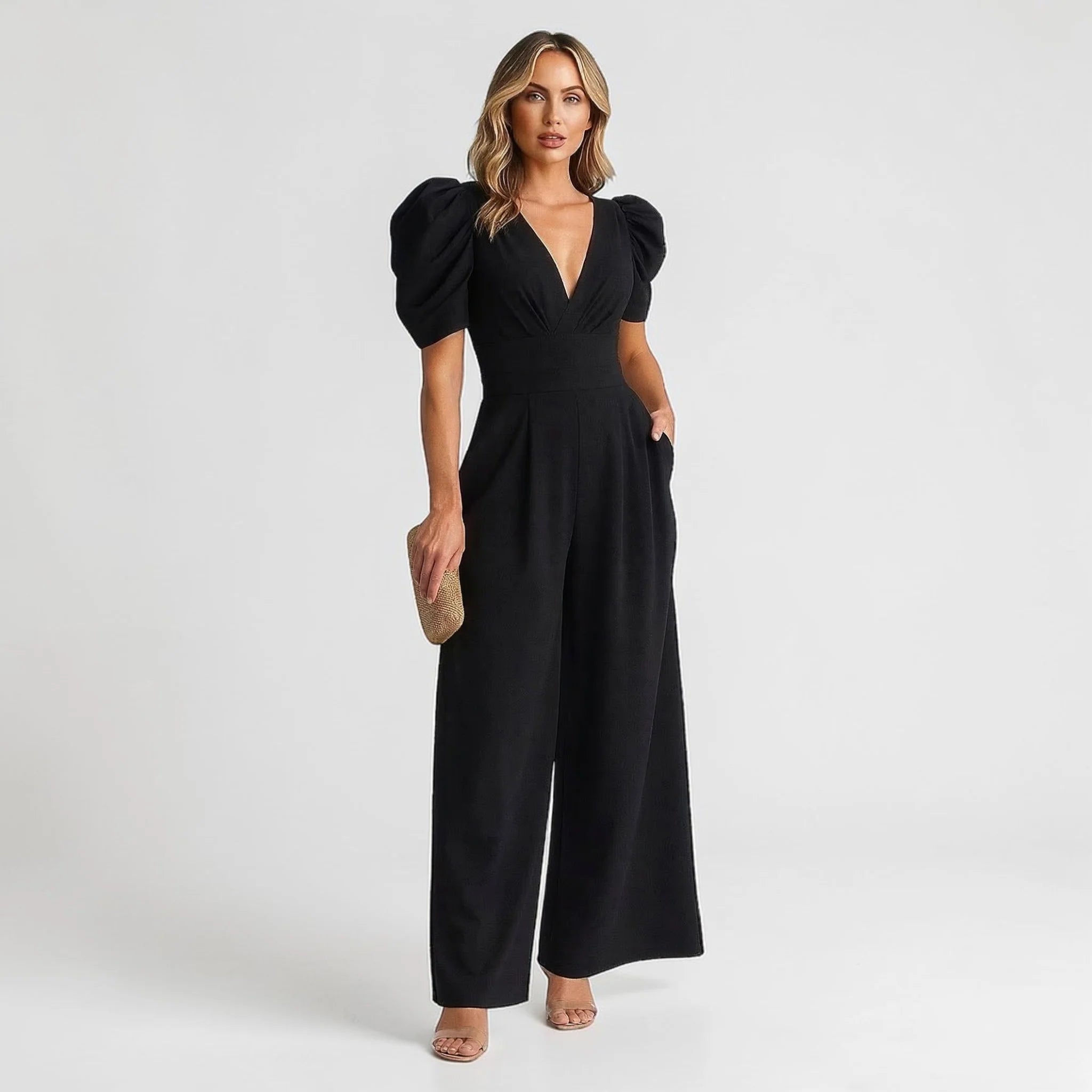 Isla | Tailored Formal Wide Leg Puff Sleeve Jumpsuit
