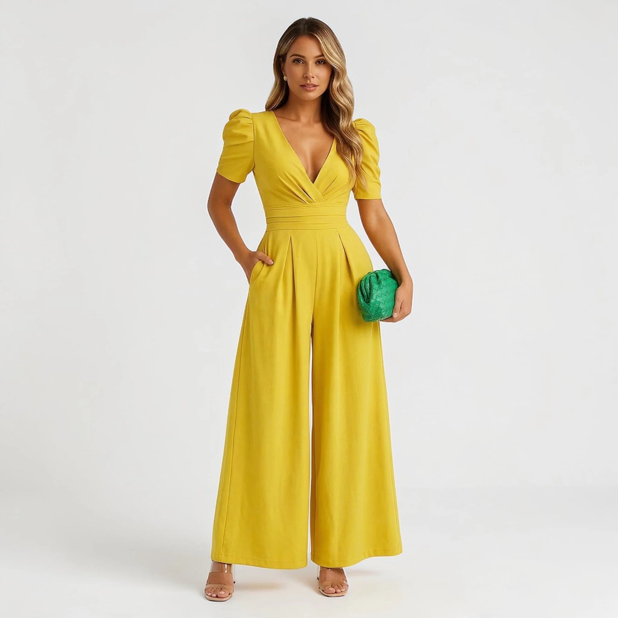 Isla | Tailored Formal Wide Leg Puff Sleeve Jumpsuit