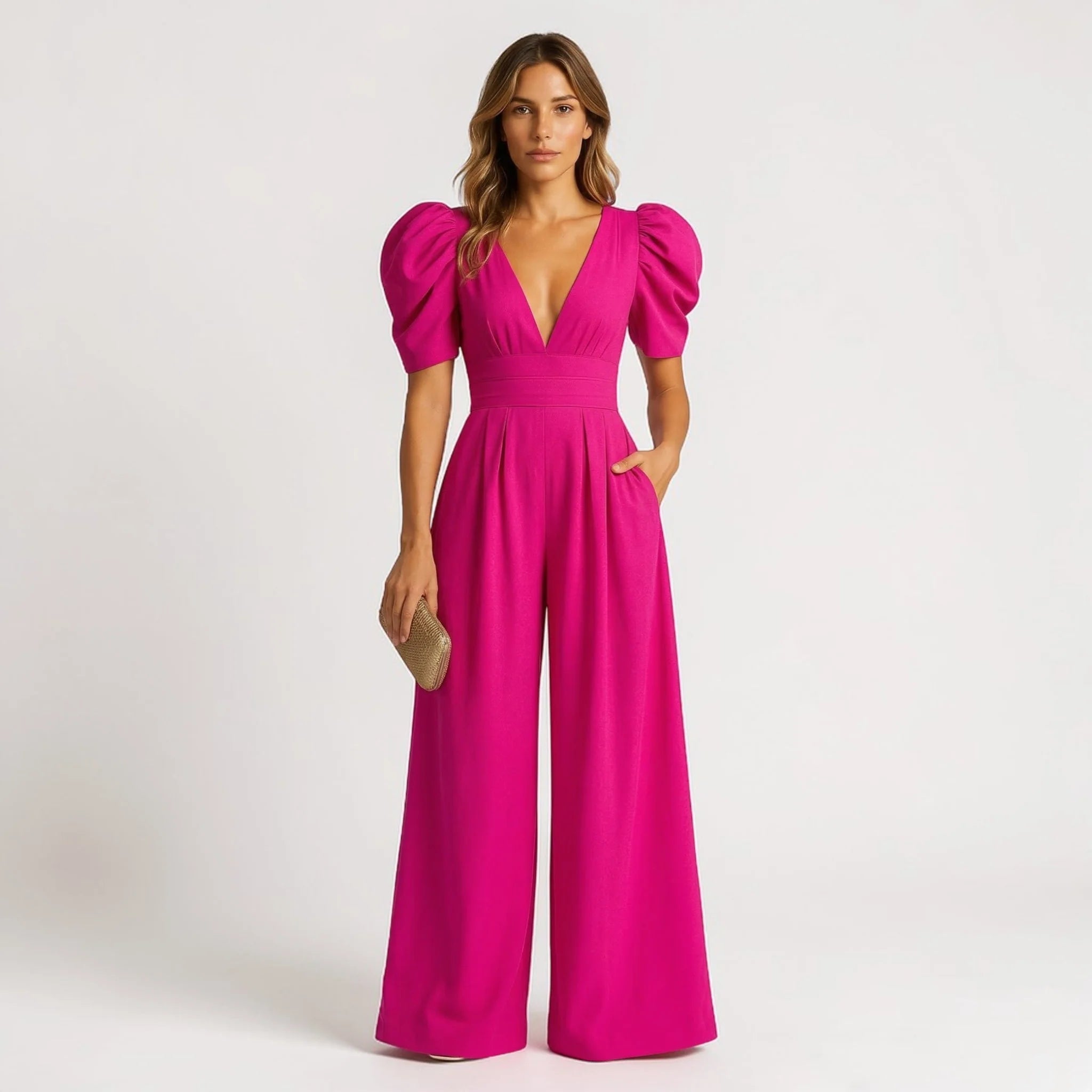 Isla | Tailored Formal Wide Leg Puff Sleeve Jumpsuit