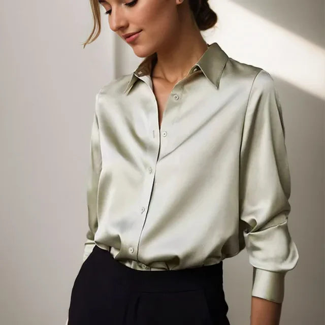 Sophie | Button-Down Tailored Fit Satin Blouse Modern Elegance
