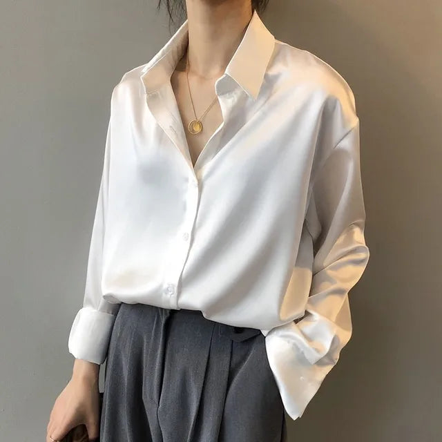 Sophie | Button-Down Tailored Fit Satin Blouse Modern Elegance
