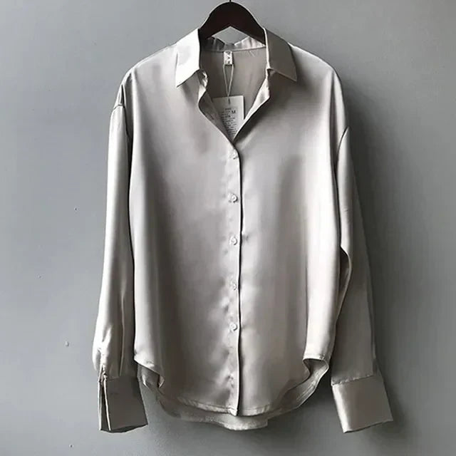 Sophie | Button-Down Tailored Fit Satin Blouse Modern Elegance