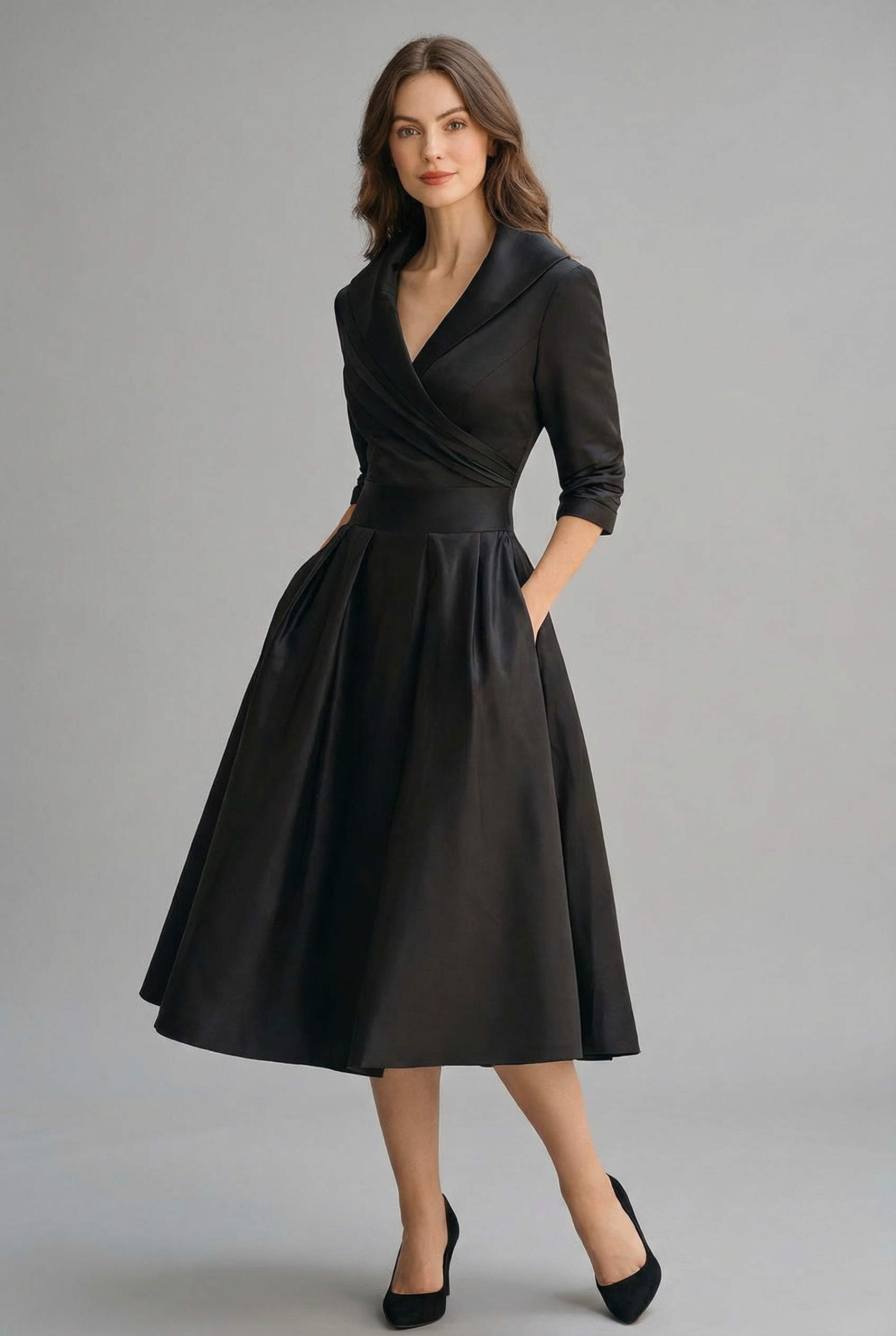 Women's A-Line Dress – Matte Satin Tailored Evening | Amelia 4