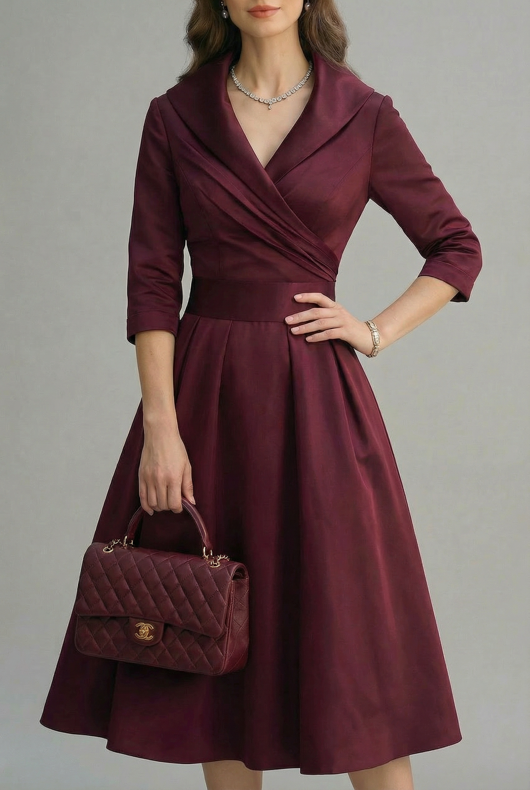 Women's A-Line Dress – Matte Satin Tailored Evening | Amelia 9