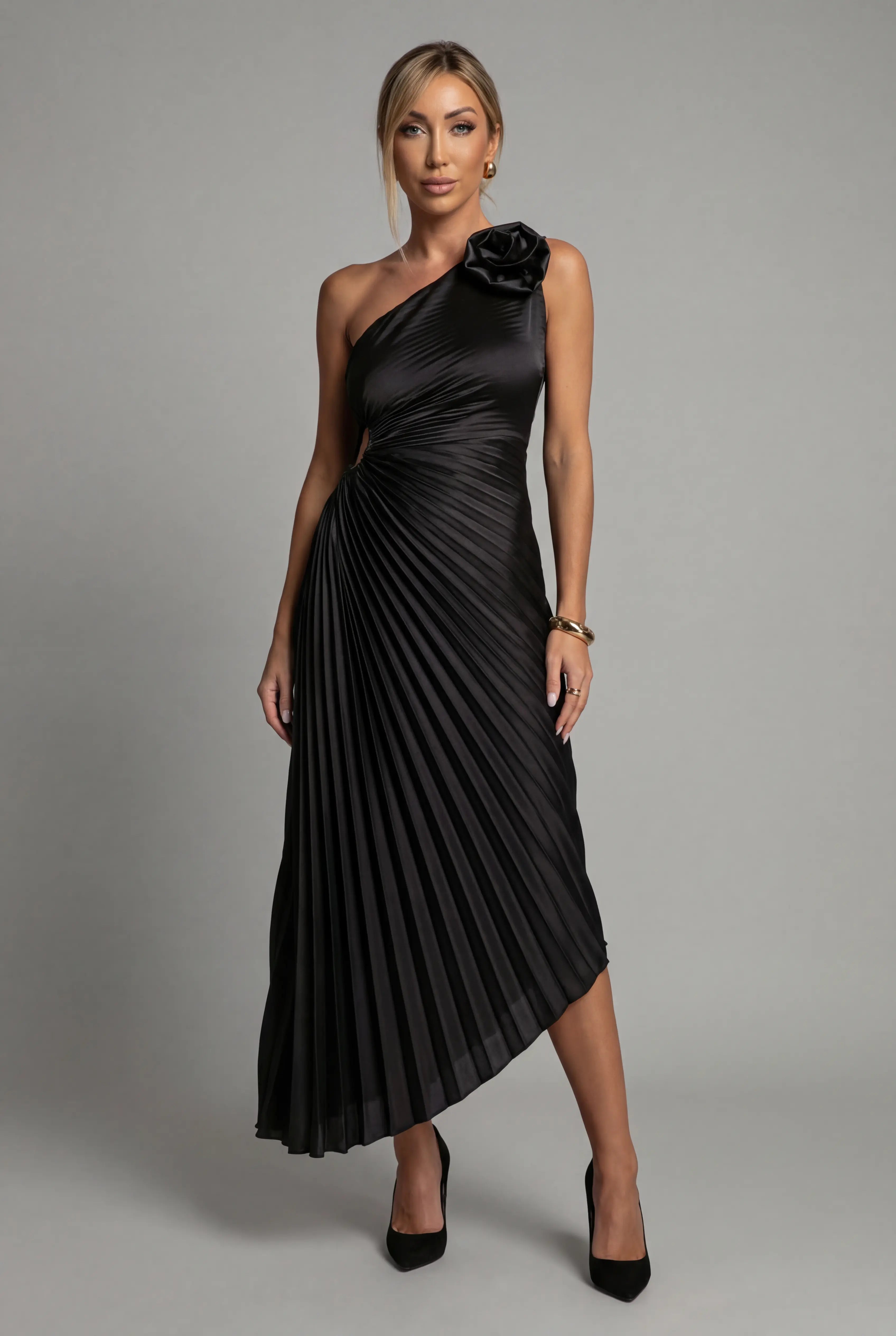 Women's Midi Dress – Satin One-Shoulder Cocktail | Amelia 7