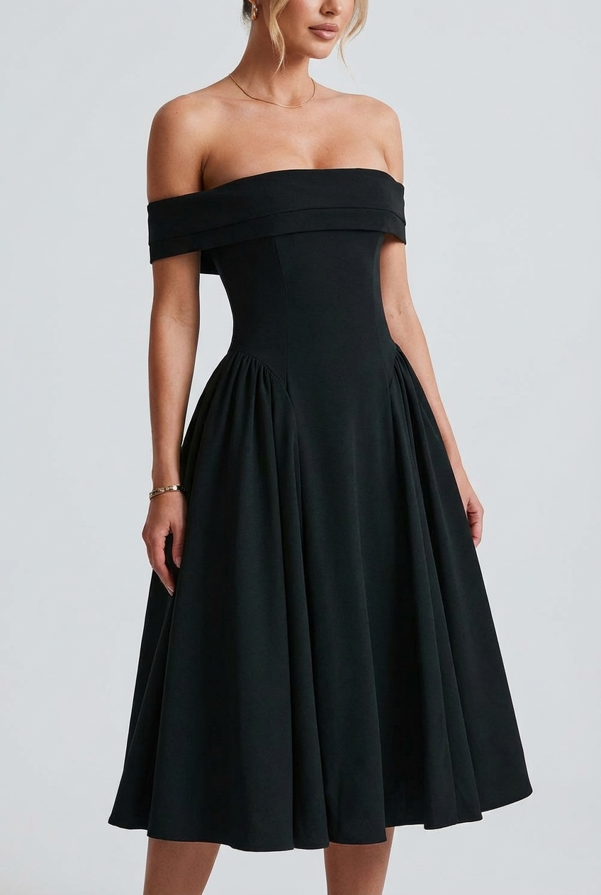 Women's Cocktail Dress – Heavyweight Stretch-Crepe Off-The-Shoulder Evening | Florence 4