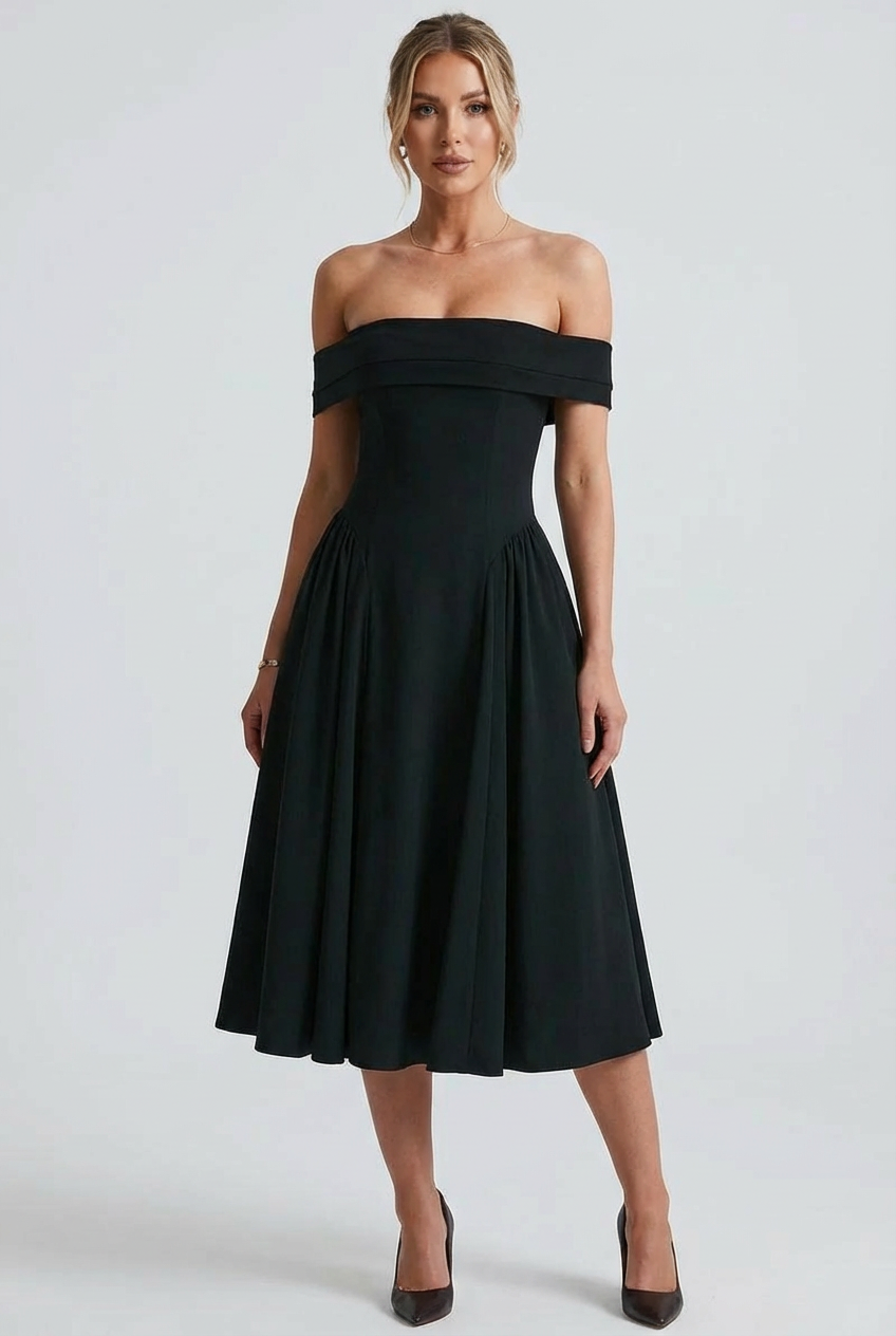 Women's Cocktail Dress – Heavyweight Stretch-Crepe Off-The-Shoulder Evening | Florence 5