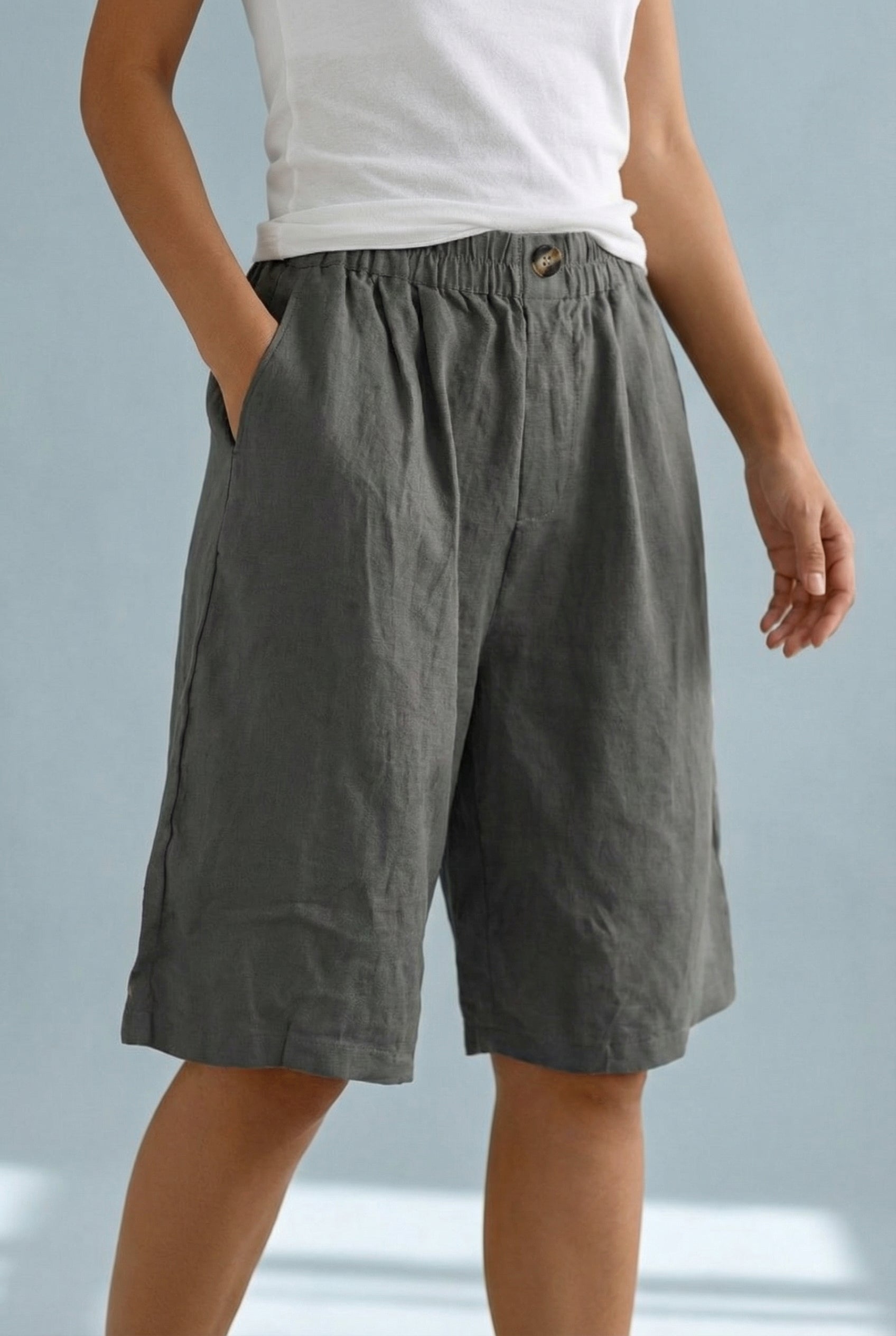 Women's Bermuda Shorts – Linen Wide Leg Tailored Summer | Florence 1