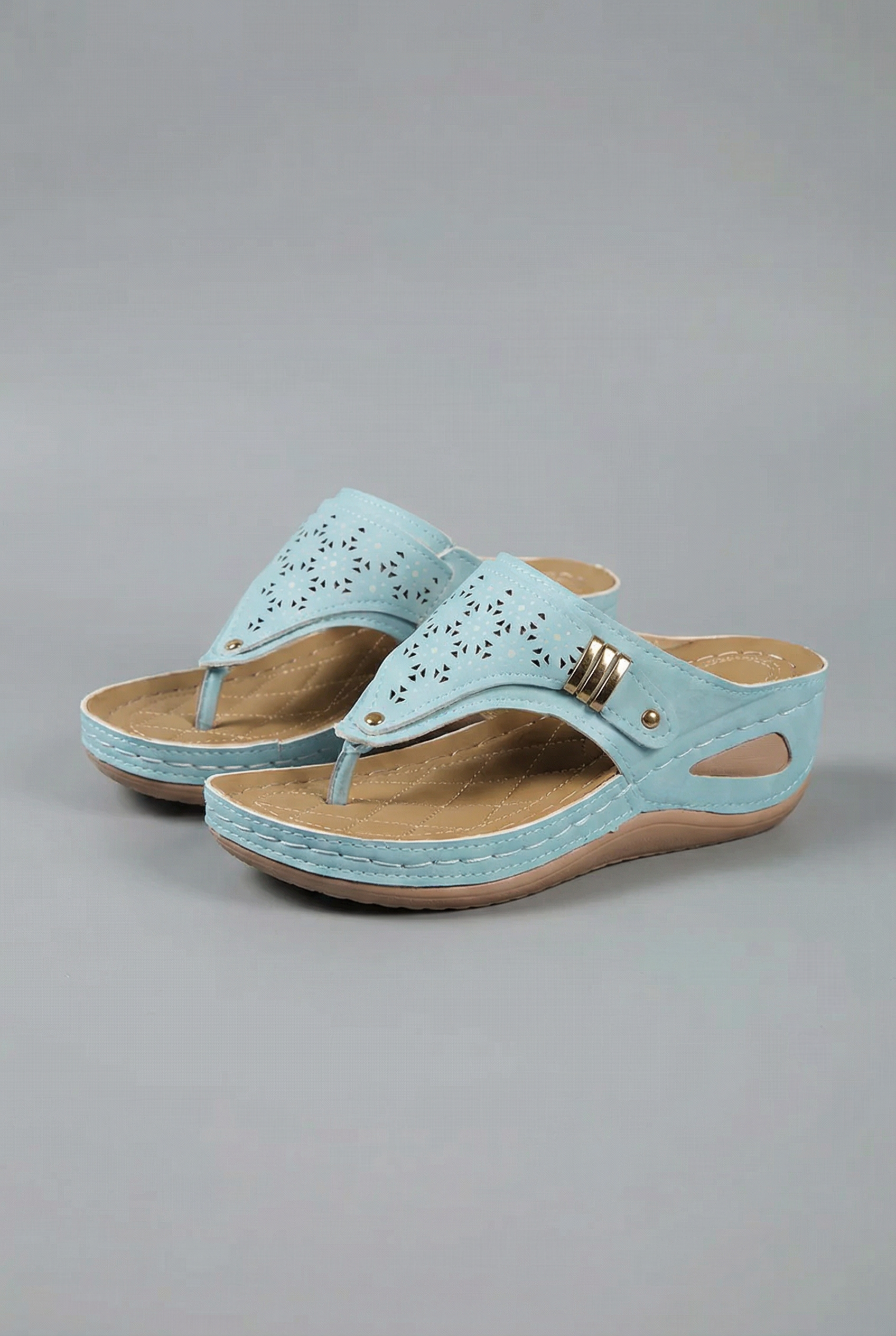 Women's Wedge Sandals – Faux Leather Perforated Thong Summer | Amelia 2