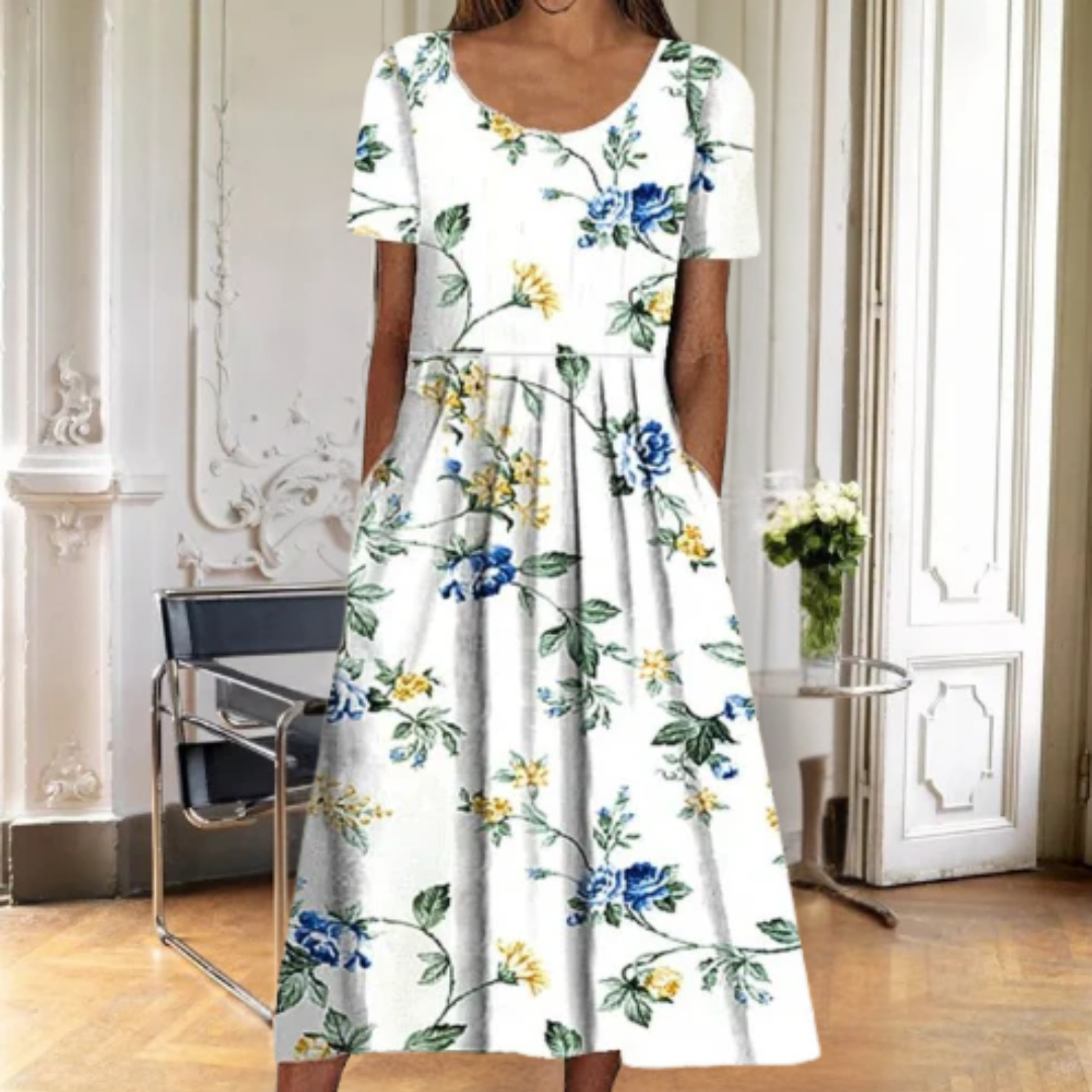 Lily | Floral Midi Daywear Flared Fit Dress Short Sleeve
