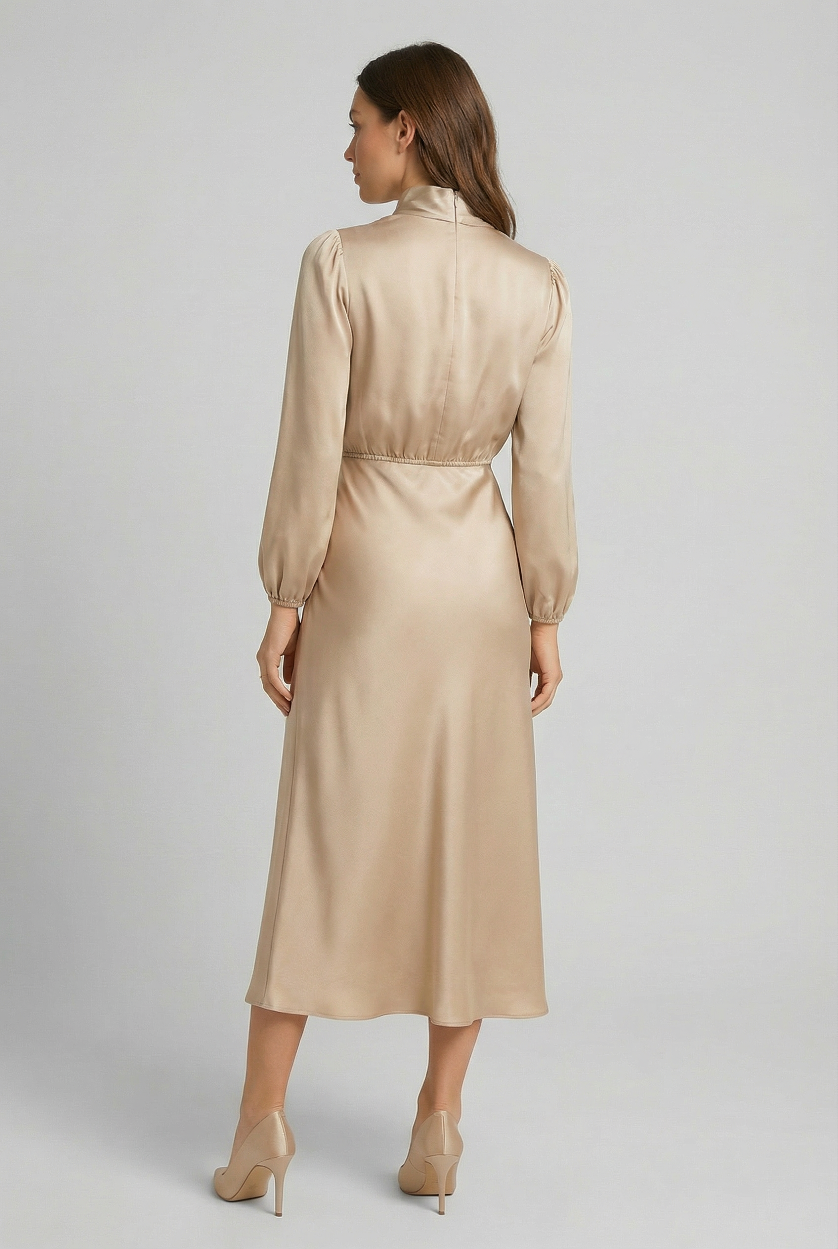 Women's Midi Dress – Silk Satin Mock Neck Formal | Amelia 3