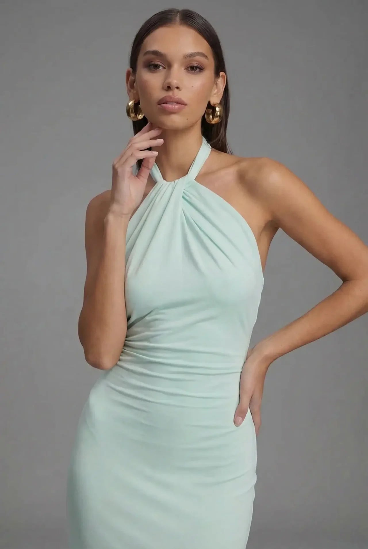 Women's Maxi Dress – Matte Jersey Halterneck Evening | Amelia 4