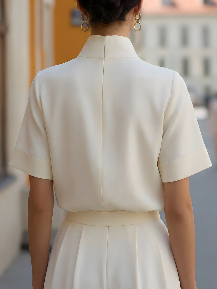 Isla | Tailored Stand Collar Workwear Fitted Blouse Short Sleeve