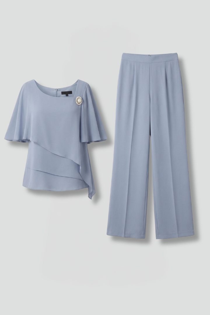 Sophie | Layered Top Office Casual Straight Leg Trousers Set