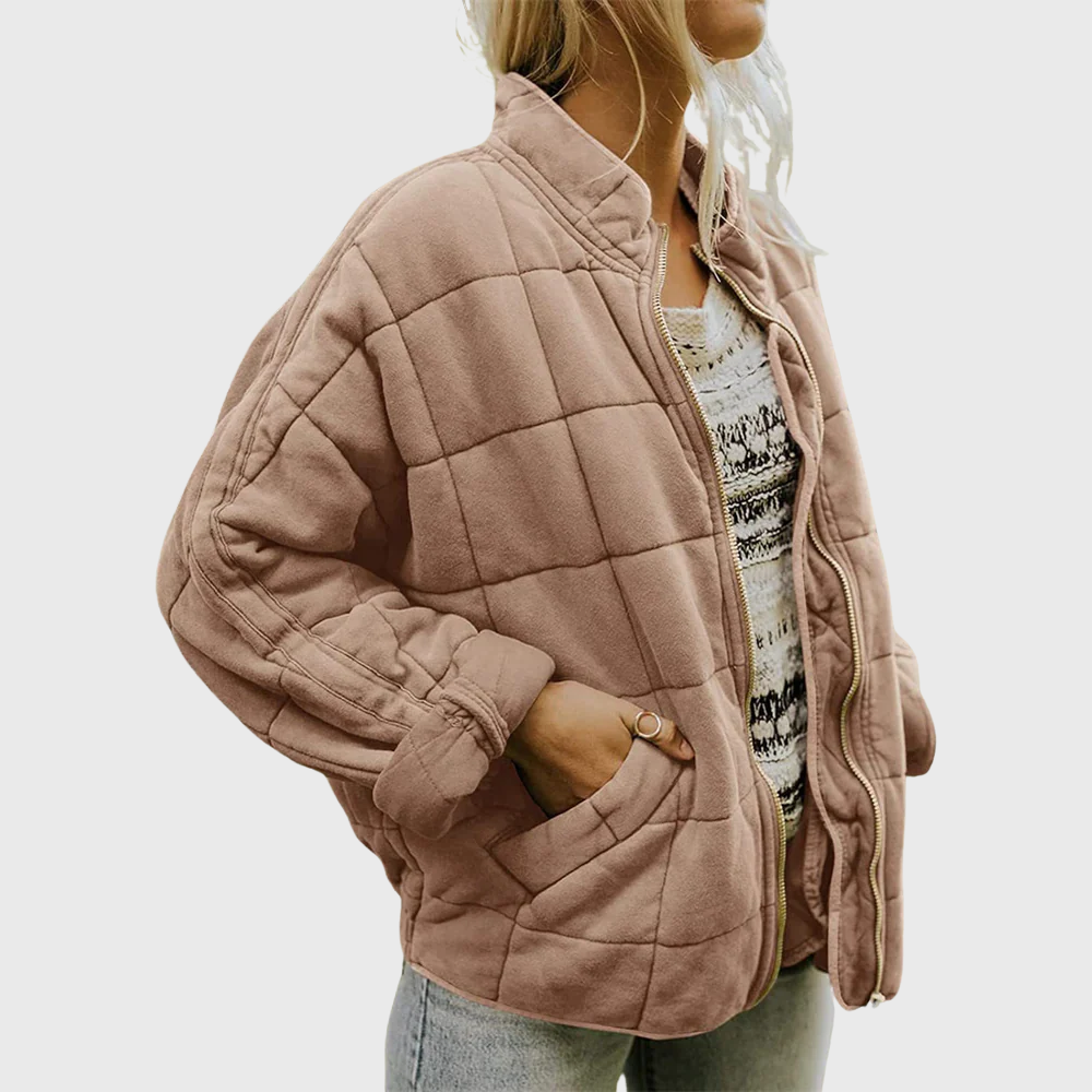 Women's Quilted Zip-Front Casual Jacket in Taupe