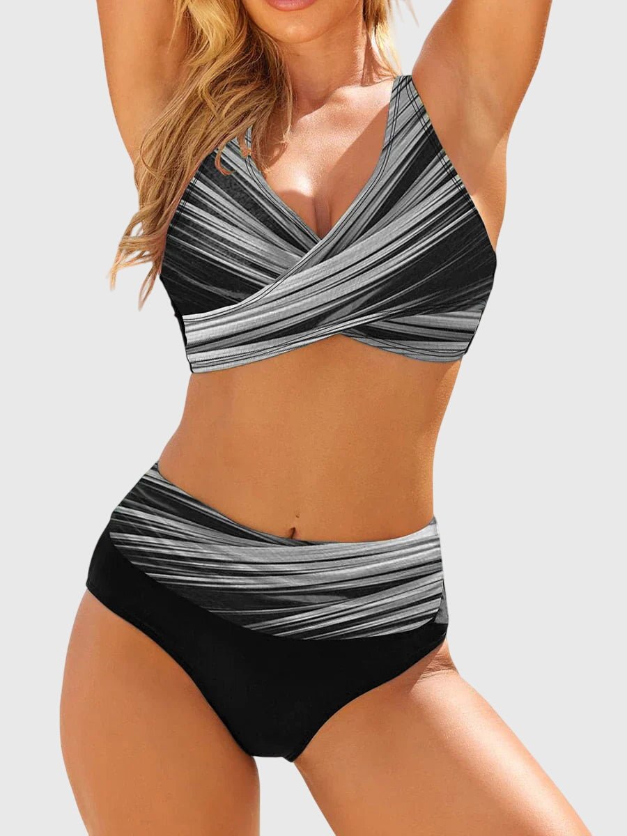 Cross-Front High-Waist Beach Bikini in Grey