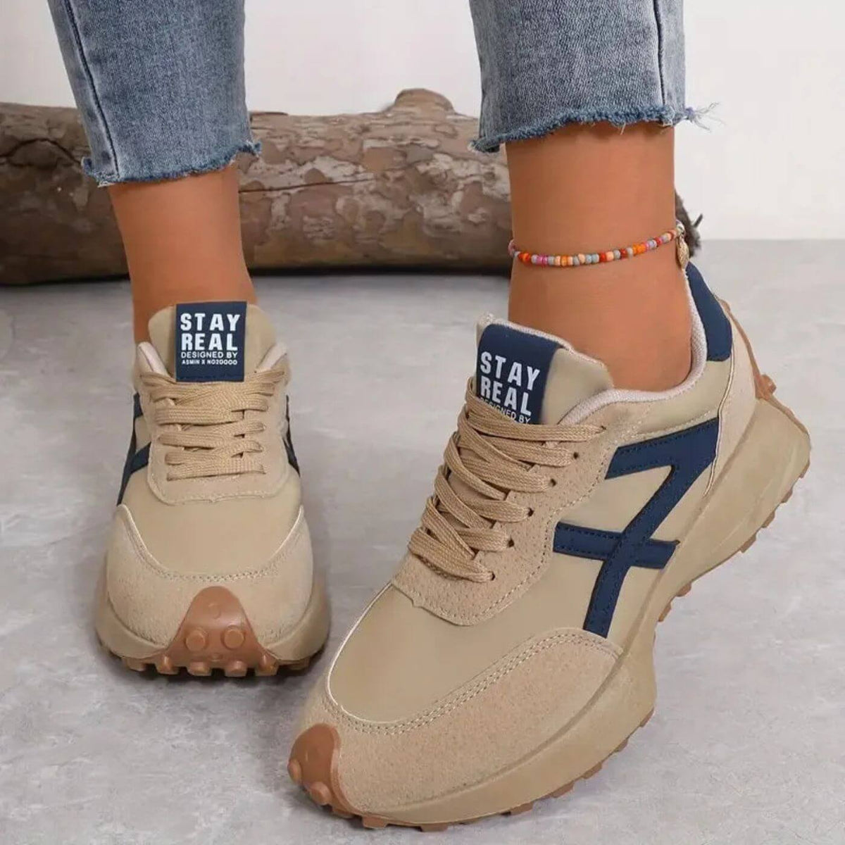 Women's Orthopaedic Lace-Up Casual Trainers in Khaki