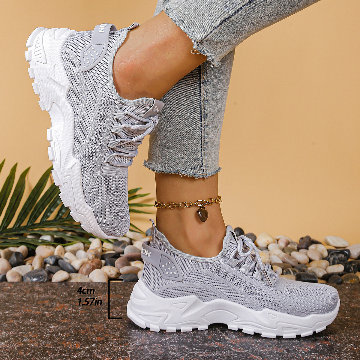 Women's Chunky-Sole Casual Trainers in Grey