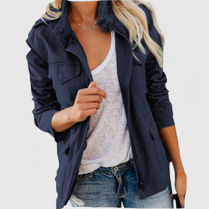 Women's Stand-Collar Utility Casual Jacket in Navy