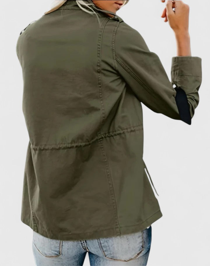 Women's Stand-Collar Utility Casual Jacket in Olive
