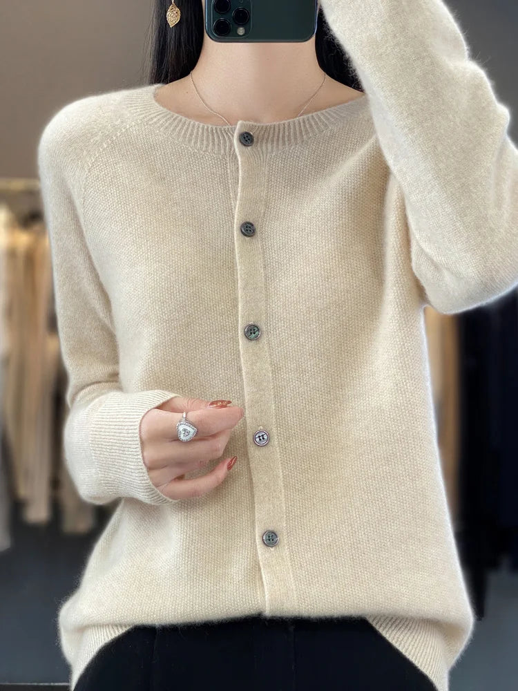 Women's Button-Front Casual Cardigan in Beige