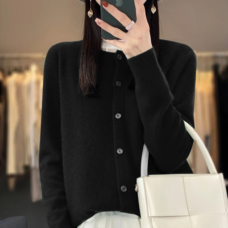 Women's Button-Front Casual Cardigan in Black