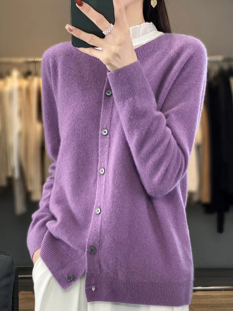Women's Button-Front Casual Cardigan in Lilac