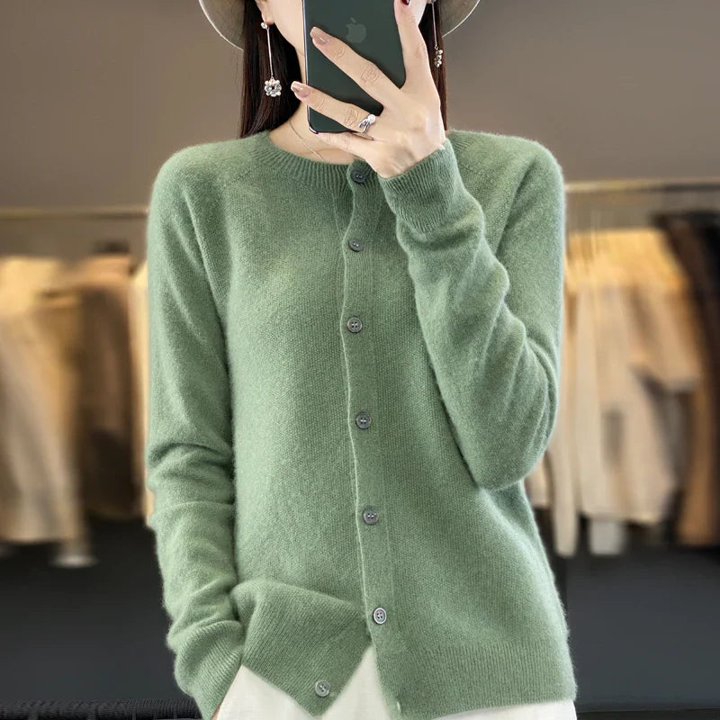 Women's Button-Front Casual Cardigan in Sage