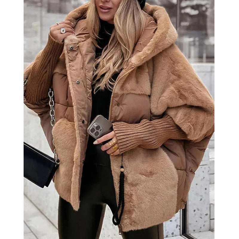 Women's Hooded Batwing-Sleeve Casual Jacket in Camel