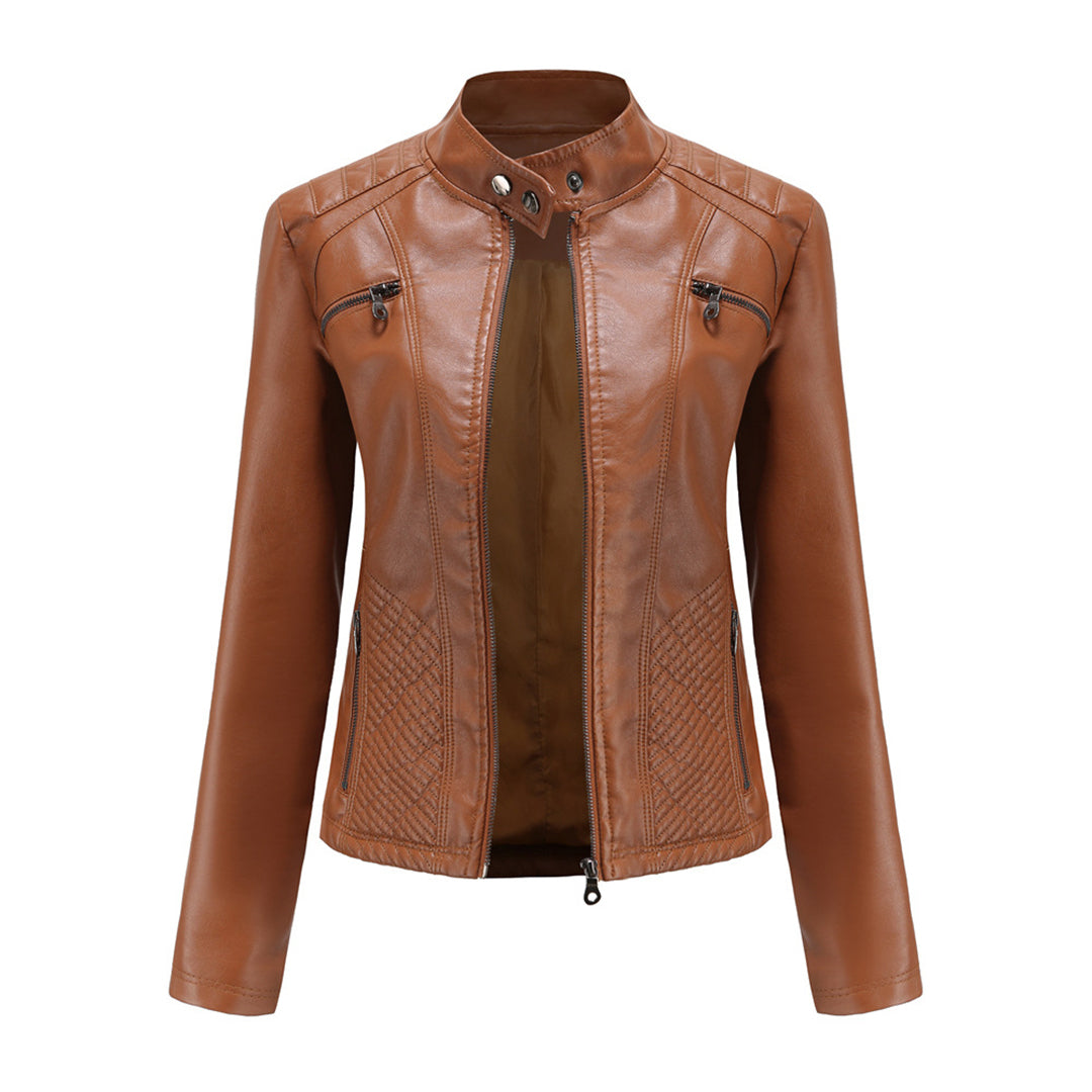 Women's Stand-Collar Zip-Front Casual Jacket in Camel