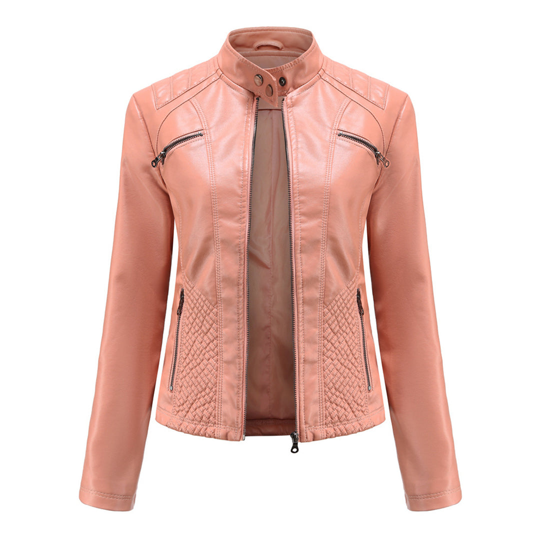 Women's Stand-Collar Zip-Front Casual Jacket in Peach