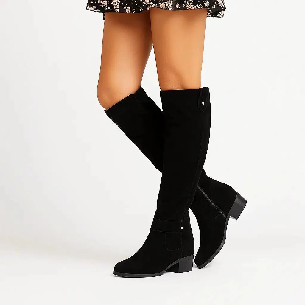 Women's Side-Zip Casual Knee High Boots in Black