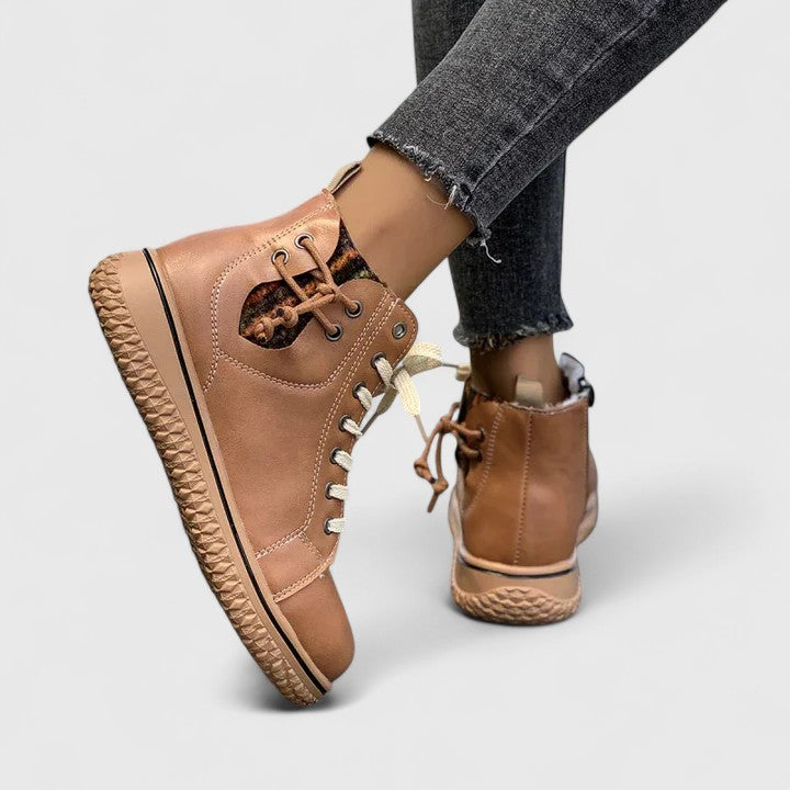 Women's Lace-Up Casual Ankle Boots in Camel