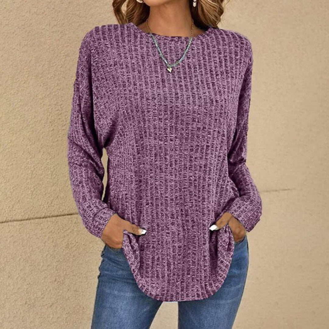 Women's Drop-Shoulder Ribbed Casual Jumper in Purple