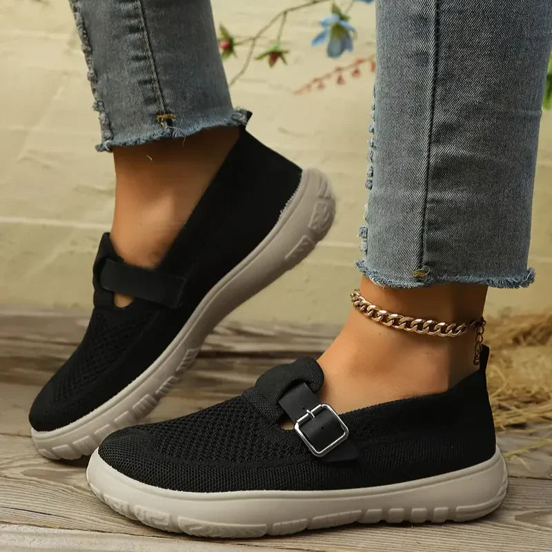 Orthopaedic Buckle-Strap Casual Flats in Black