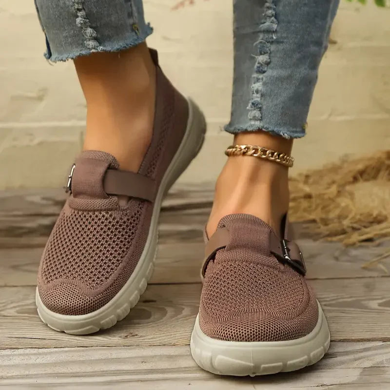 Orthopaedic Buckle-Strap Casual Flats in Taupe