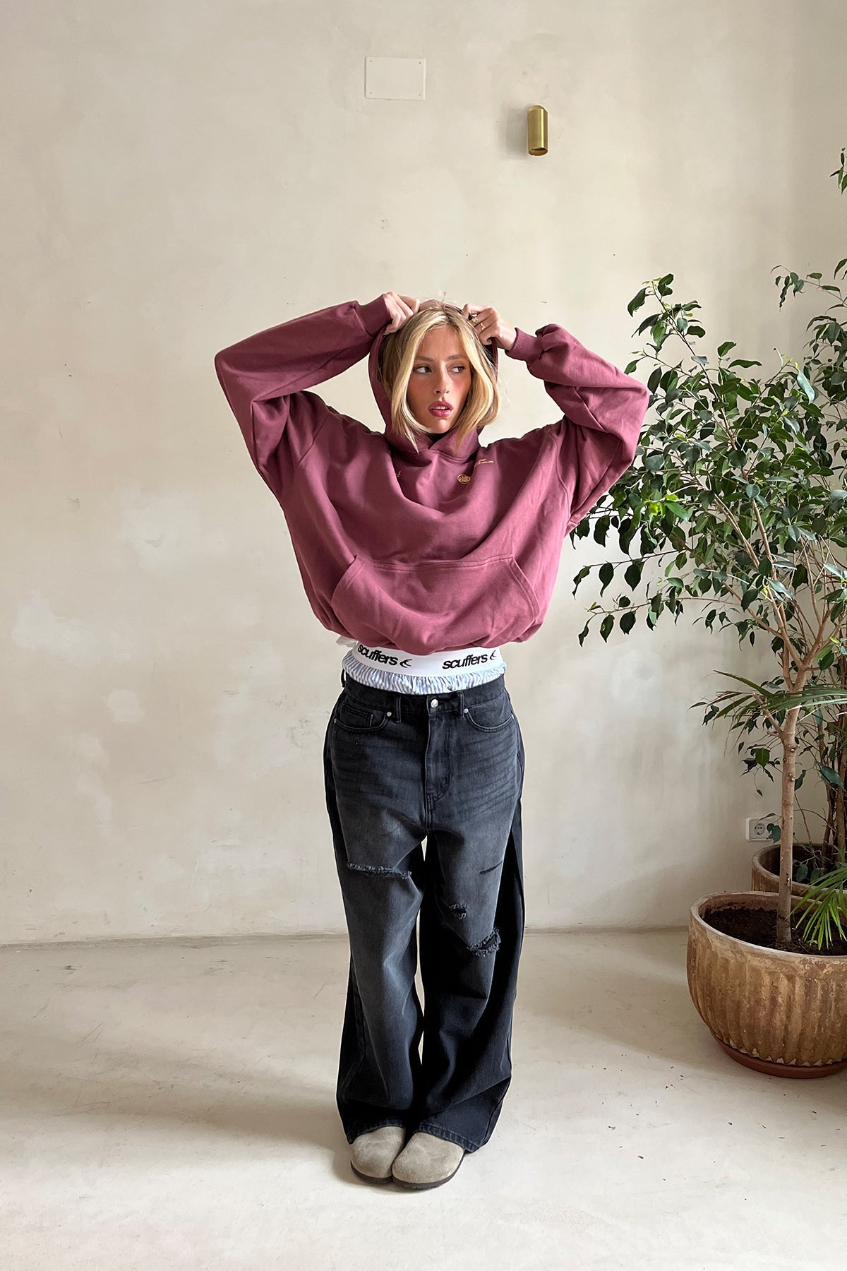 Women's Oversized Casual Hoodie in Dusty Rose