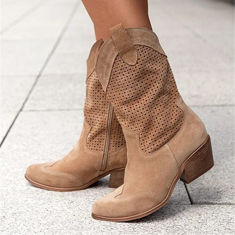 Women's Perforated Casual Boots in Camel