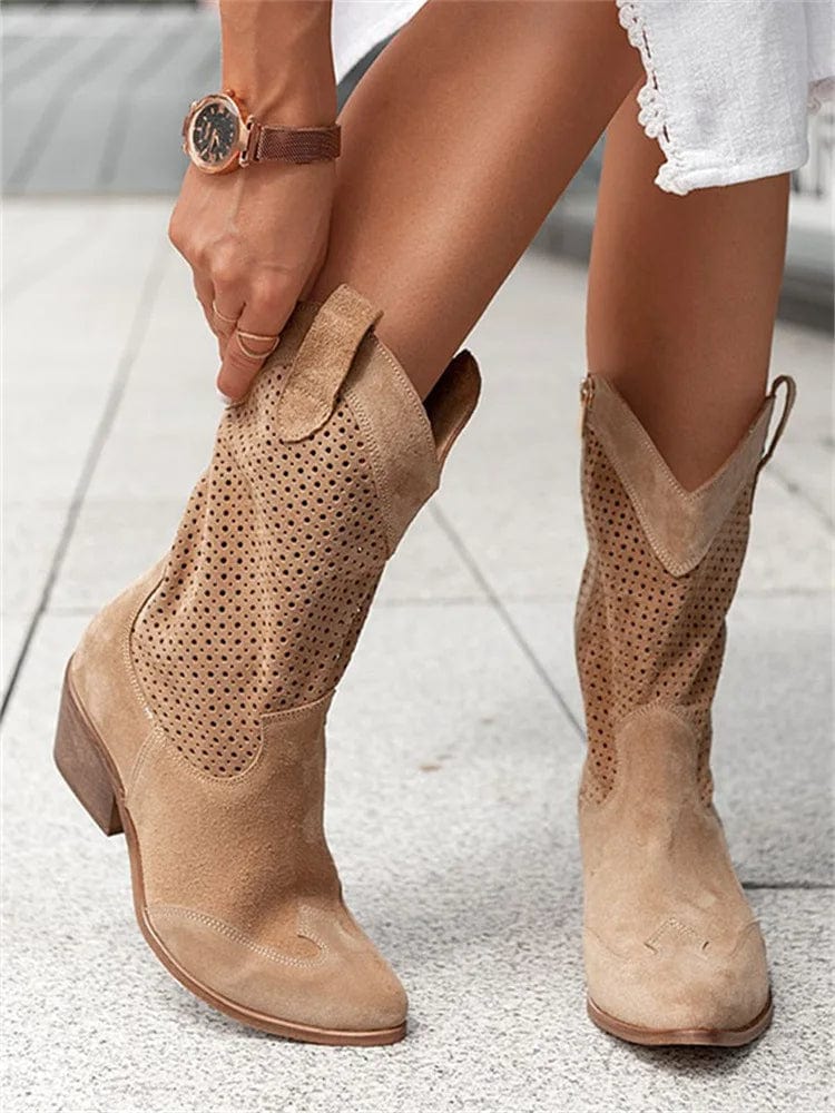 Women's Perforated Casual Boots in Camel