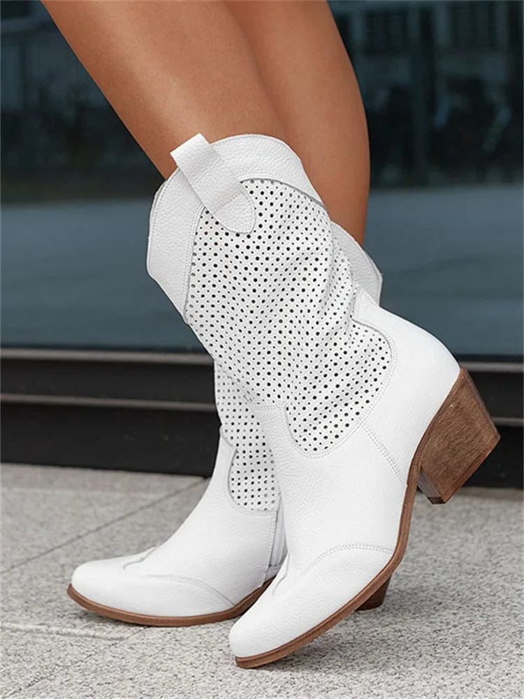 Women's Perforated Casual Boots in White