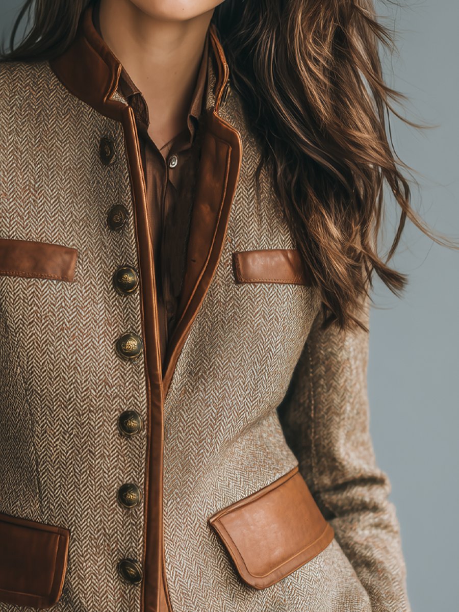 Women's Button-Front Casual Jacket in Taupe