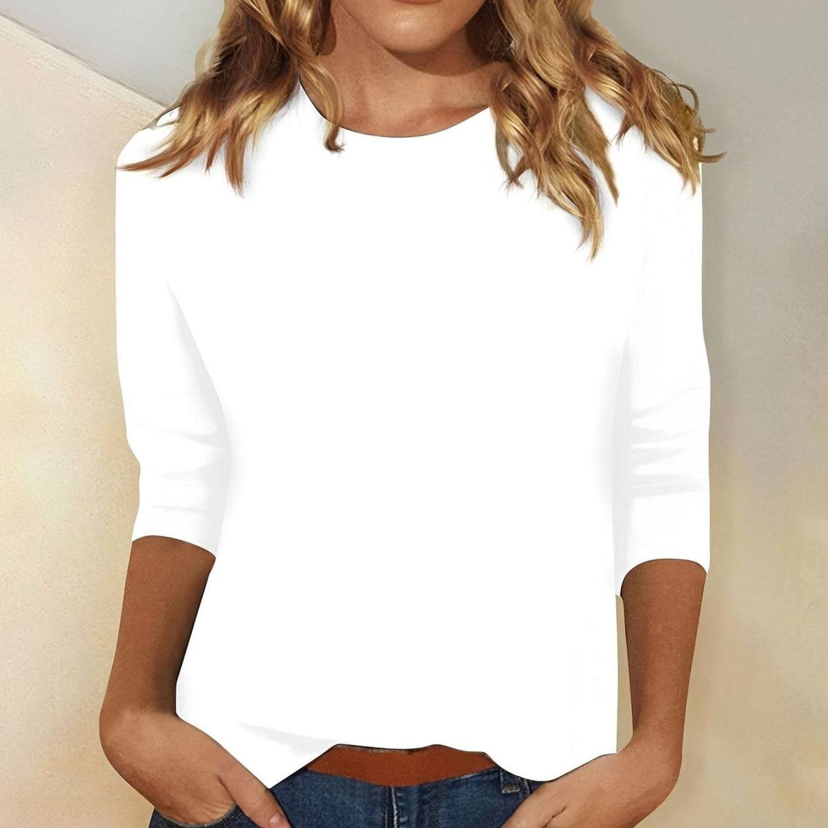 Women's Round-Neck Casual T-Shirt in White