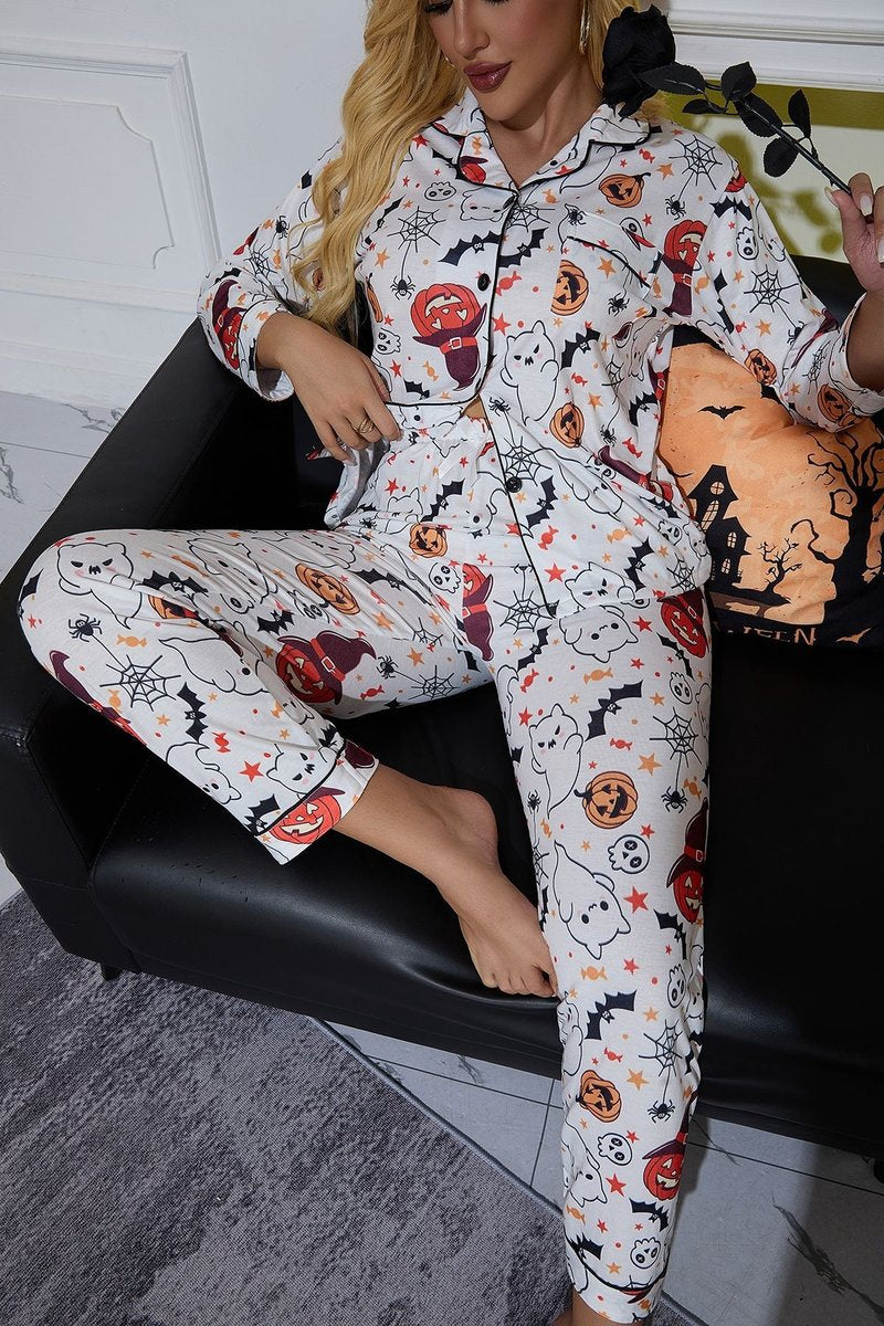 Women's Button-Front Casual Pyjamas in White